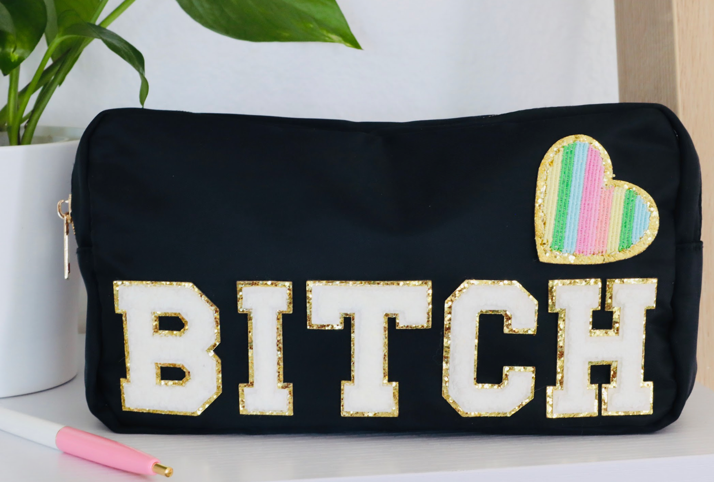 Bitch W/ Chenille Patches Pouch