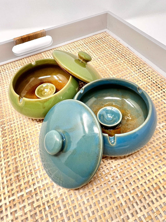 Glazed Ceramic Ashtray with Lid for indoor and outdoor use